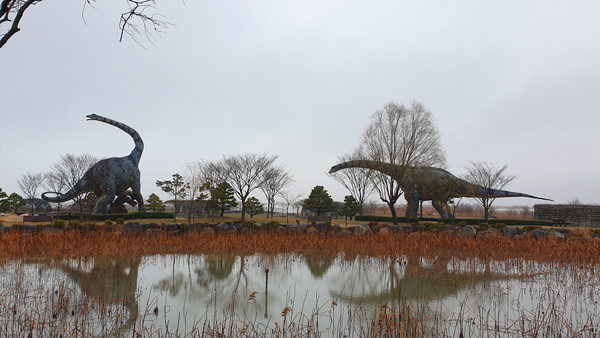 야외에는 실물 크기의 공룡이 전시되어 '쥬라기공원'을 방불케 한다 